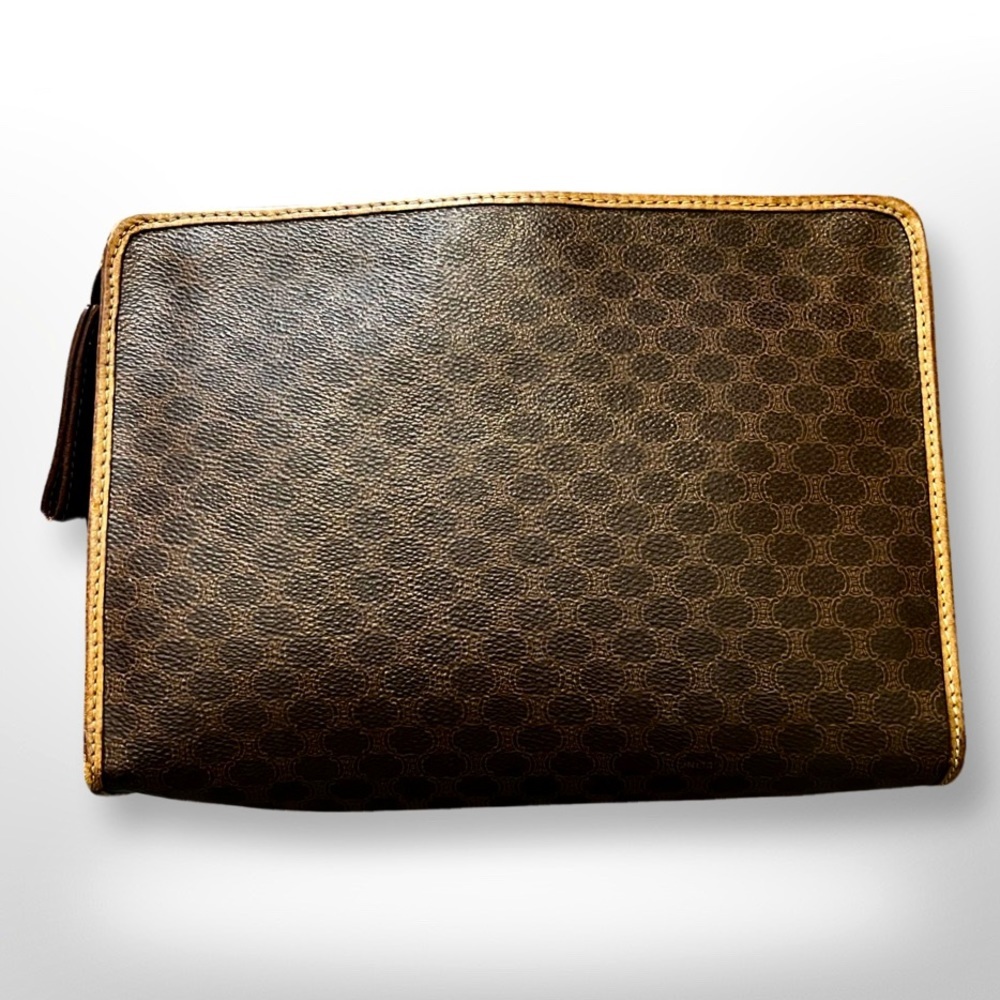 Celine Brown Triomphe PVC and Calfskin Leather Clutch - Picture 4 of 9